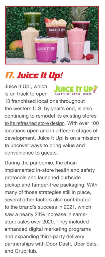 Juice It Up! #17 on Movers and Shakers List
